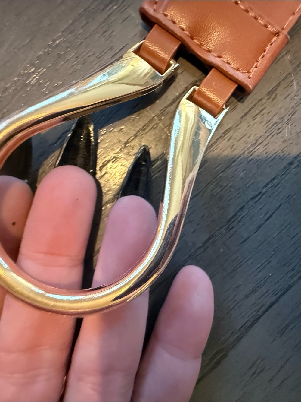 Tan Leather Belt with Gold Horseshoe Buckle
